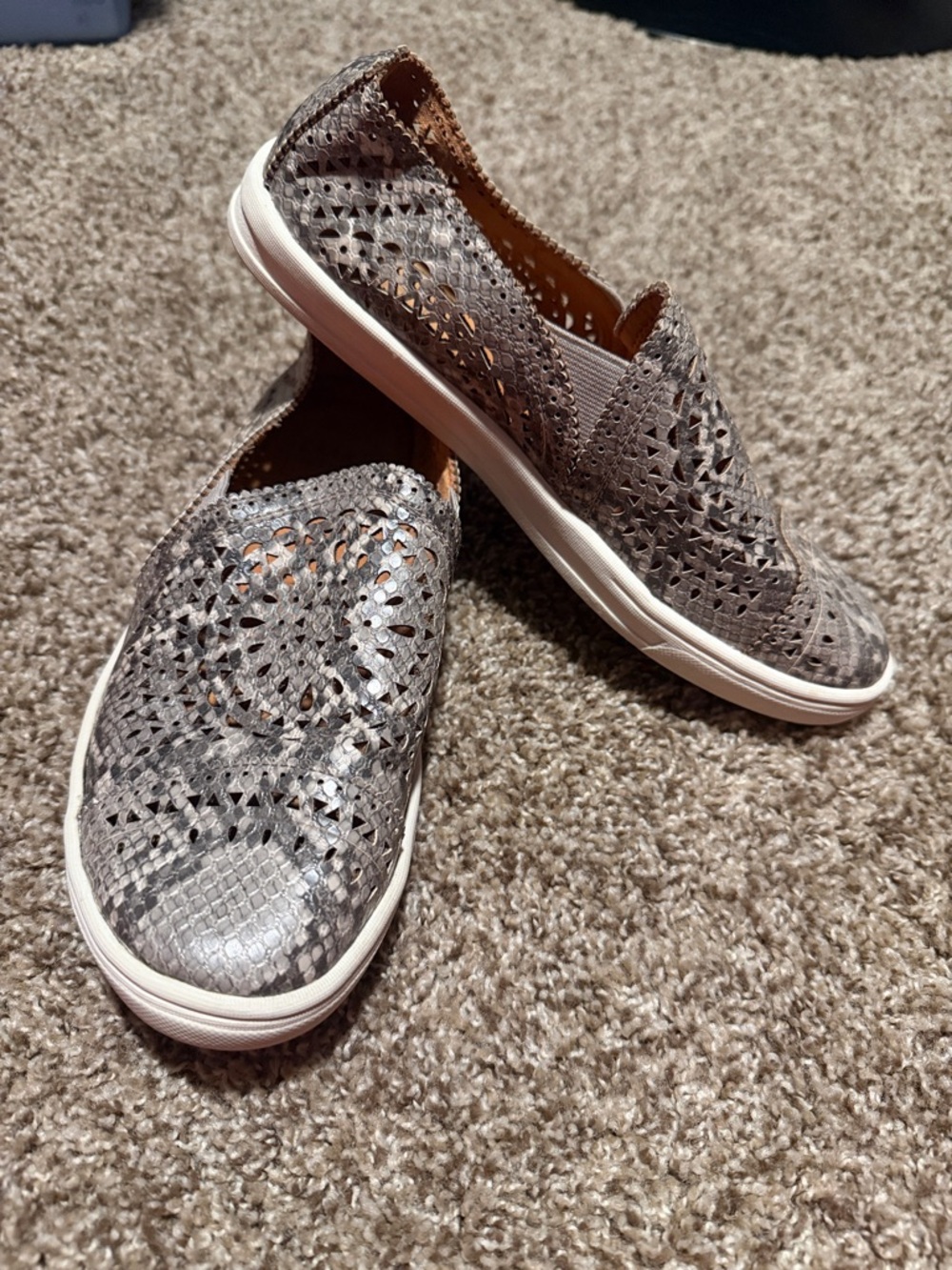 Kaari Blue Peggy Perforated Snakeskin slip-ons (6.5) - EUC